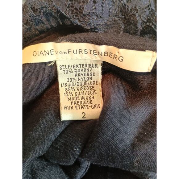 Diane Von Furstenberg Dress Womens Size 2 Navy Blue Zarita Lace Floral Sheath - Picture 3 of 15